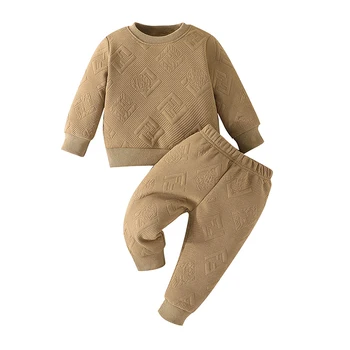Одежда для маленьких мальчиков из 2 предметов, однотонная толстовка с длинным рукавом и эластичные штаны для малышей, осенняя одежда