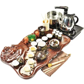 Знаменитый китайский деревянный чайный поднос, чайный сервиз Kongfu с чайником, чашками и всеми принадлежностями для чайной церемонии