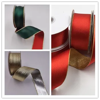 10 ярдов 38 мм Двухцветной атласной Рождественской ленты для елочных украшений, изготовления бантов, упаковки новогодних подарков