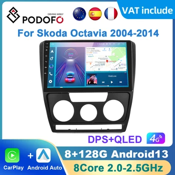 Podofo AI Voice Android Carplay Автомагнитола для Skoda Octavia 2004-2014 Android Auto 4G Мультимедийная Навигация GPS авторадио DSP