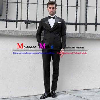 Черные Элегантные костюмы для мужчин, 2 предмета, Двубортный костюм для жениха на свадьбу, приталенный деловой мужской костюм Trajes De Hombre