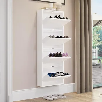 Металлический шкаф для обуви с 4 выдвижными ящиками, монтируется на стену и не монтируется, стальной шкаф для хранения обуви, используется в фойе, прихожей, белый