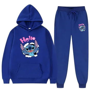2024 Disney Hello Stitch Хип-хоп Костюм с капюшоном Модный Спортивный Lilo Film Спортивная одежда для отдыха Осенне-зимний комплект для мужчин и женщин