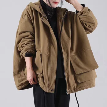 2022 Новое поступление, осенне-зимние Женские Повседневные Свободные куртки на молнии с длинным рукавом, утепленное пальто в стиле пэчворк с большим карманом, V153