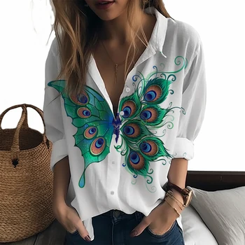 Модные женские рубашки с 3D принтом бабочки, женские рубашки в красивом стиле, весенние и осенние новые женские рубашки.