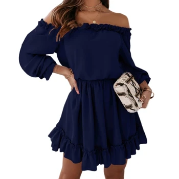 Сексуальное свободное платье трапециевидной формы, женское мини-платье с открытыми плечами, летнее платье с длинным рукавом