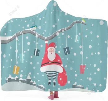 Рождественское одеяло со снежинками и Санта-Клаусом с капюшоном, рождественское мягкое носимое одеяло 60x80 дюймов, портативное для дома