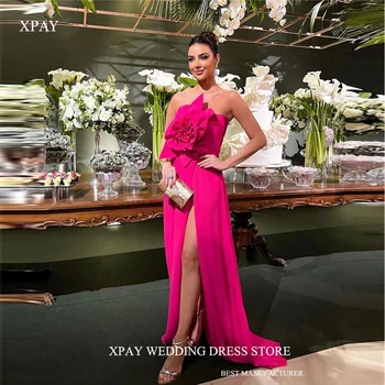 XPAY Элегантные вечерние платья трапециевидной формы от Fuschia в Дубае, арабское женское свадебное платье с 3D цветами, платья для выпускного вечера без бретелек с разрезом