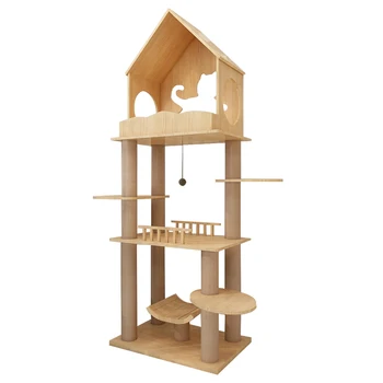 Изготовленная на заказ современная деревянная когтеточка большая кошачья башня на дереве прочные игрушки для кошек-скалолазов для домашних кошек