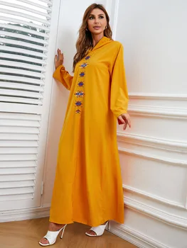 Абая для женщин, повседневное платье с вышивкой и капюшоном, длинное платье, Арабский Дубай, Джеллаба, модная одежда для мусульман Ближнего Востока