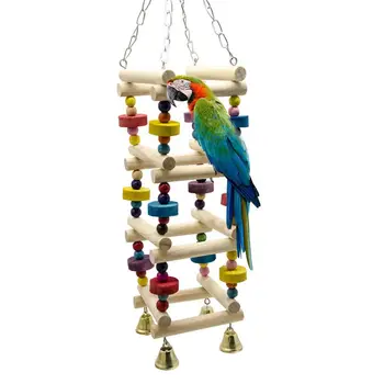 Деревянная птица-попугай, качающаяся лестница, игрушки, подвесная подставка для жевания птиц, жердочка с колокольчиком, игровая площадка, красочные кубики для укуса, игрушка C42