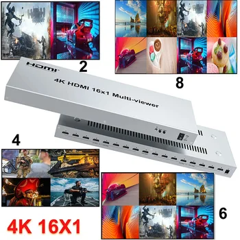 4K 16x1 HDMI Quad Multiviewer 2 4 6 8 16 В 1 Выходе Бесшовный переключатель Для нескольких экранов просмотра, Разделитель экрана Влево и вправо, Дисплей Вверх и вниз