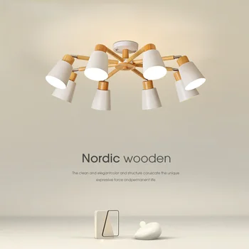 Потолочный светильник в скандинавском стиле, деревянная светодиодная люстра с 6/8 головками для гостиной, спальни, ресторана-лофта, домашнего помещения, современные светильники с золотым декором