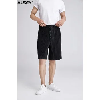 Мужские плиссированные шорты ALSEY Miyake, повседневные свободные предметы первой необходимости, спортивные Широкие брюки на шнуровке, мужская одежда, летняя новинка