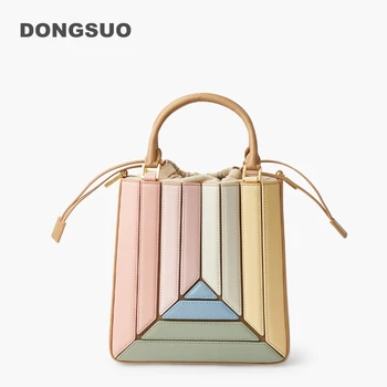 Геометрическая сумка-тоут женская красочная дизайнерская сумка-ведро на шнурке через плечо 2023 новая летняя сумочка