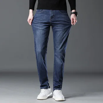 Хлопковые осенне-зимние ковбойские Удобные и универсальные прямые брюки для мужчин, корейская версия повседневных эластичных толстых брюк