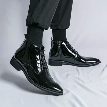 Обувь для мужчин, бренд 2023, мужские ботинки с перекрестной шнуровкой, Модная Кожаная повседневная обувь в тон, Горячая распродажа, Ботильоны с острым носком