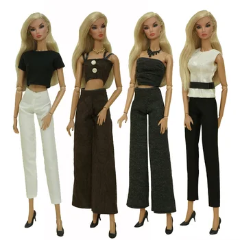 Топ + брюки/ бело-черный костюм, комплект одежды для куклы 30 см BJD Xinyi FR ST Barbie Doll / одежда для кукол