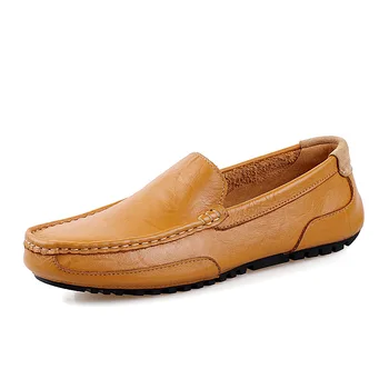 Обувь из 100% натуральной кожи, мужские лоферы, обувь для вождения на плоской подошве, мужская повседневная обувь из коровьей кожи, Брендовая мужская обувь без застежки, Черный, желтый