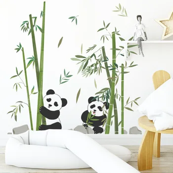 Наклейки на стену с изображением бамбуковой ветки с мультяшной пандой для украшения стен детской комнаты, самоклеящиеся наклейки на плакаты в китайском стиле