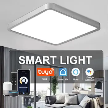 Потолочный светильник Tuya Smart LED Серебристый Приложение Голосовое управление Alexa / Google Пульт дистанционного управления Квадратные потолочные светильники для гостиной спальни