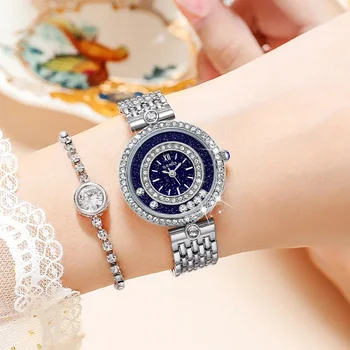 Часы: Европейская и американская мода, роскошь, полная звезд, легкие роскошные женские кварцевые часы со стальным ремешком, водонепроницаемые часы