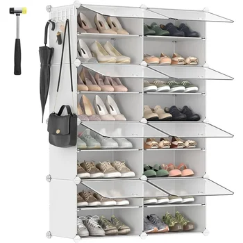 Подставка для обуви, органайзер для обуви на 8 кубиков с дверцами, пластиковый шкаф для хранения обуви на 32 пары, для спальни, прихожей, стальной каркас