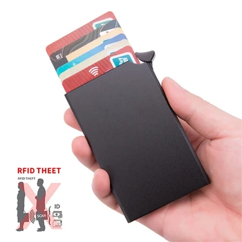 Мини-держатель для кредитных карт, Тонкий алюминиевый карман для кошелька, блокирующий Rfid, противоугонный смарт-кошелек, Автоматический всплывающий чехол для кредитных карт