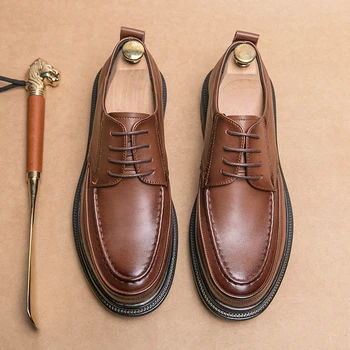 Классическая брендовая мужская обувь из натуральной кожи, Оксфордские туфли на мягкой подошве, Мужская деловая официальная обувь на шнуровке, Высококачественная повседневная обувь