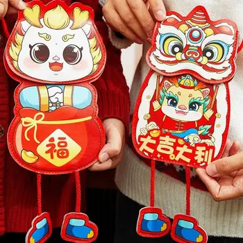 Мультяшный китайский дракон, плюшевый кошелек для монет, прекрасный красный пакет из искусственной кожи, китайский дракон, сумка на плечо, счастливый кошелек для детей