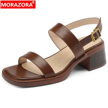 MORAZORA / Новая Летняя женская обувь из натуральной кожи, классика 2023 года, женские модельные туфли с пряжками, босоножки на платформе на среднем толстом каблуке