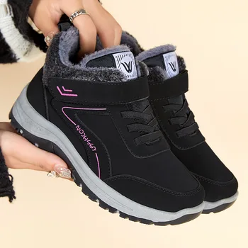 Модные зимние женские ботинки 2022 года, плюшевые кожаные водонепроницаемые кроссовки, обувь для скалолазания, прогулочные ботинки унисекс на шнуровке, уличные походные ботинки