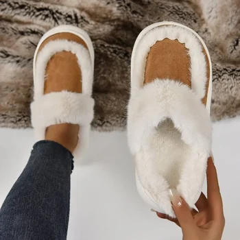 Женская обувь для ходьбы, теплая обувь на платформе с плоской подошвой, новые модные зимние домашние тапочки из плюша 2024 года