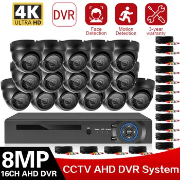 16-Канальная система видеонаблюдения 4K AHD Комплект видеорегистратора для обнаружения движения на открытом воздухе Комплект системы видеонаблюдения XMEYE 16-канальный видеорегистратор