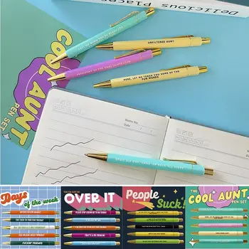5 шт. забавных ручек с бумагой, разных цветов, выдвижная шариковая ручка, черные чернила 1,0 мм, средняя точка, быстросохнущие