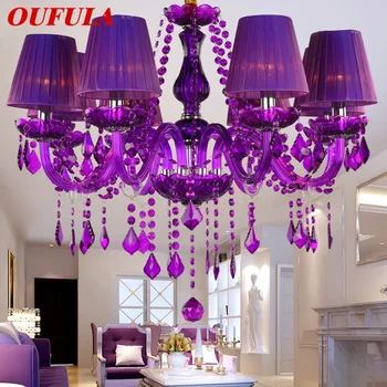 Подвесная лампа из хрусталя в европейском стиле OUFULA, Фиолетовая Свеча, Роскошная Люстра для гостиной, ресторана, спальни, магазина одежды