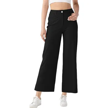 Женские Однотонные брюки с карманом, Прямая трубка, Свободные эластичные брюки для йоги, Высокая талия, деловые Повседневные женские брюки, Прямые брюки, Брюки