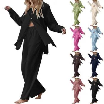 Женские элегантные комплекты пижам из 2 предметов, рубашка большого размера в стиле ретро, женский костюм, брюки с высокой талией, костюм, топ, брюки с длинным рукавом, наряд