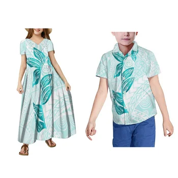 Длинное платье с принтом для полинезийских детей, детская рубашка на пляже Фиджи, высококачественная одежда для детей Самоа, подходящая по цвету