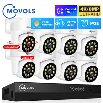 Movols 4K POE Система Видеонаблюдения 8MP 4MP Двухстороннее Аудио PTZ CCTV Наружная Камера Безопасности с Искусственным Интеллектом 8CH P2P NVR Комплект Видеонаблюдения