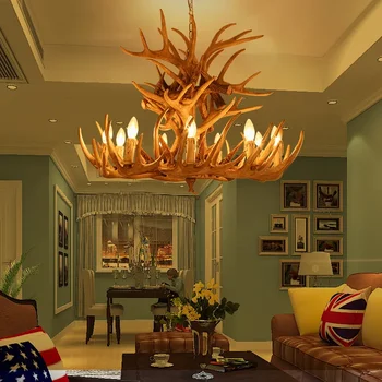 Подвесная люстра из оленьего рога в стиле ретро для гостиной, подвесной светильник с 4 6 9 рычагами, коричневый, белый, E14, огни из оленьего рога, украшение дома