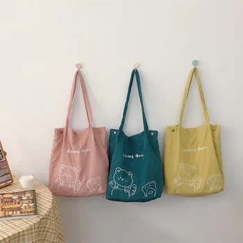 Женская сумка Youda New Shopper с милым мишкой, тканевые сумки через плечо, холщовая сумка с вышивкой, сумки-тотализаторы, книжный набор для девочек