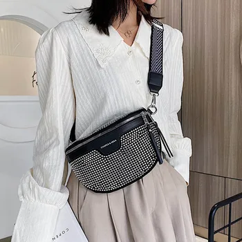 Женская поясная сумка с ярким бриллиантом, модная нагрудная сумка, высококачественные сумки на широком плечевом ремне, многофункциональная женская сумка-портмоне