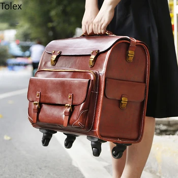20-дюймовый дорожный чемодан-интернат, винтажный чемодан из кожи растительного дубления, чемодан ручной работы, универсальное колесо 트렁크