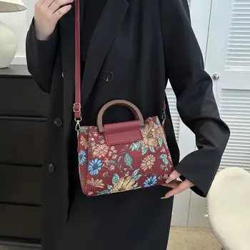 Ретро вышивка Цветок Холст Сумка через плечо сумка через плечо портативная сумка Большой емкости Сумка-тоут Сумка для хранения косметики