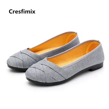 Cresfimix sapatos femininos / женские милые мягкие летние лоферы без застежки, женская повседневная парусиновая обувь на плоской подошве, женская уличная тканевая обувь a3066
