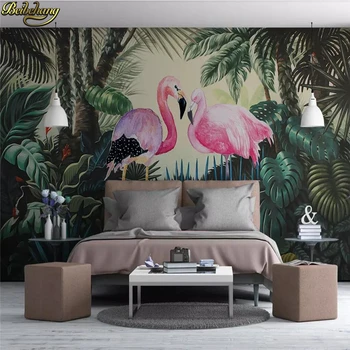 Изготовленные на заказ средневековые наклейки на стены тропический лес обои с фламинго домашний декор фотообои 3D обои для гостиной