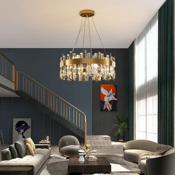 Современная дымчато-серая хрустальная светодиодная люстра для гостиной, роскошный Золотой Потолочный подвесной светильник для отеля, Декоративный осветительный прибор