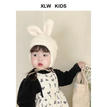 Детская плюшевая шапка, осенне-зимний детский пуловер, шапка для мальчиков и девочек, детская теплая шапка с ушками
