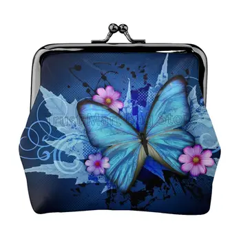 Мини-кожаный кошелек с фиолетово-синей бабочкой для женщин и девочек, мешочек для мелочи с застежкой Kiss-Lock, кошелек с пряжкой, подарок